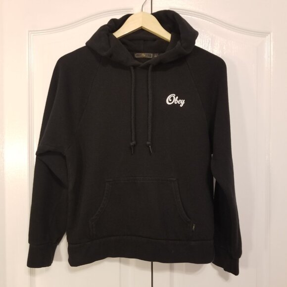 Women Obey Propaganda Hoodie Small Black Warm Simple Basic Logo Design - Picture 2 of 8